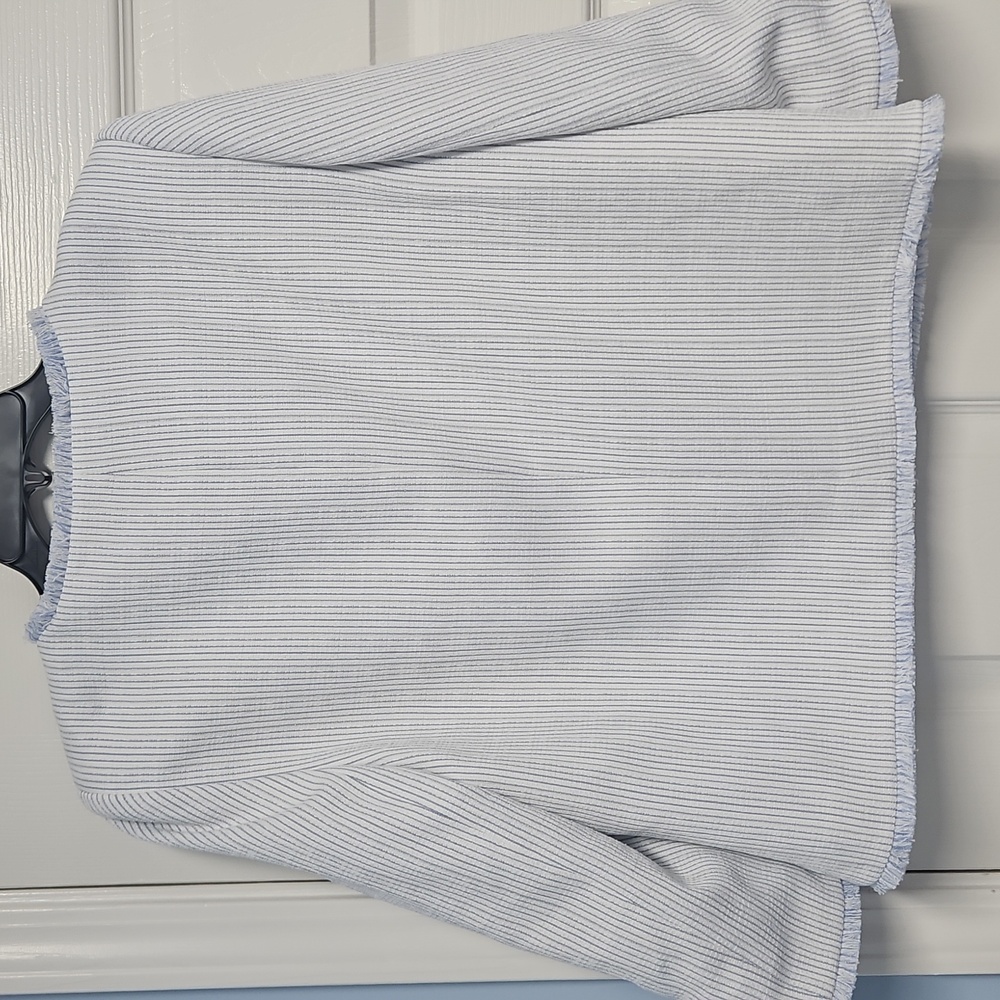 Preston & York Judith Boucle Tweed Round Neck Jacket: Blue/White Stripe:Size- 12 - Picture 2 of 14